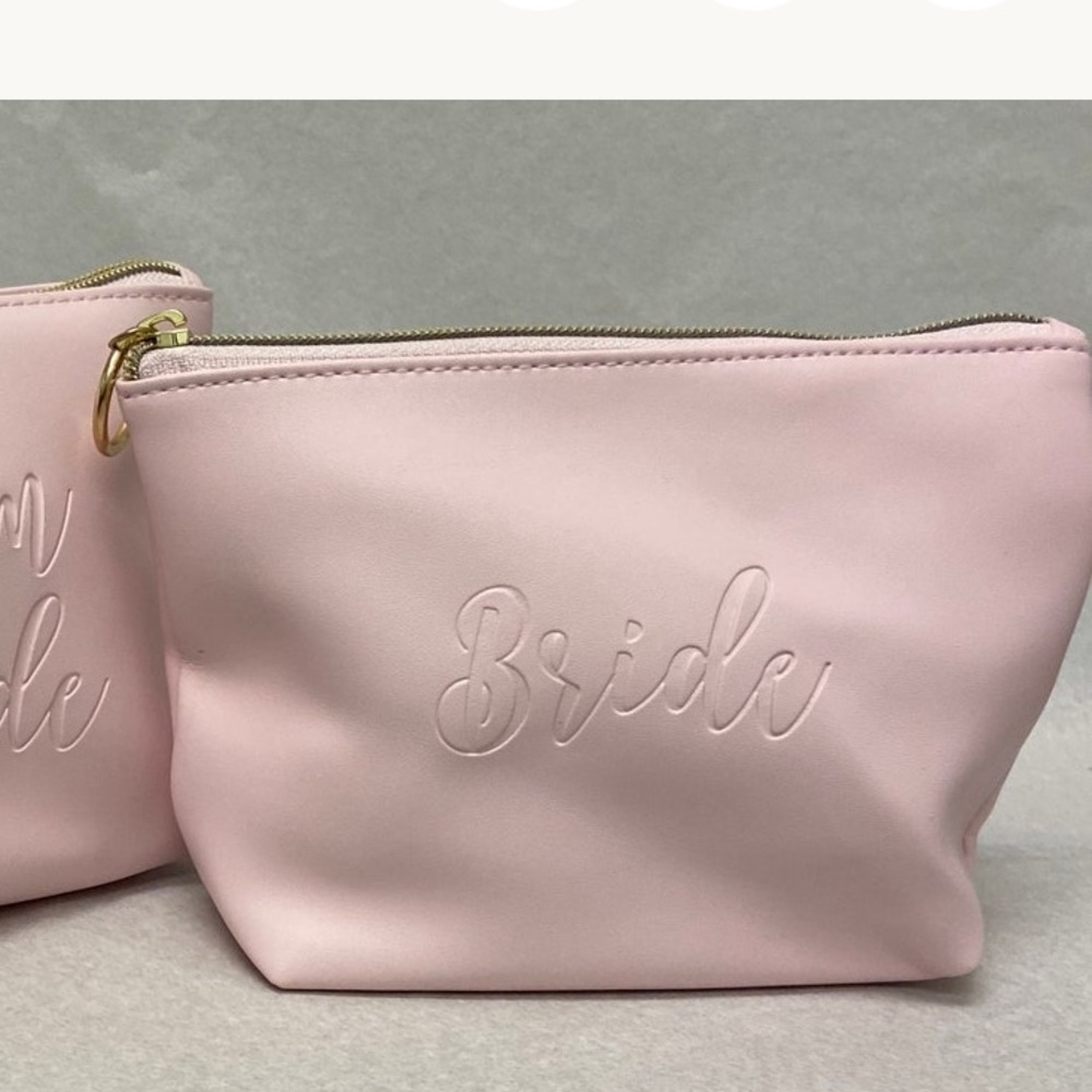 Pink Bride Makeup Bag or Clutch with Gold Accents